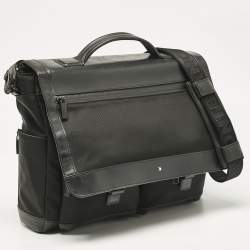 Montblanc Black Leather and Nylon Single Gusset Nightflight Briefcase