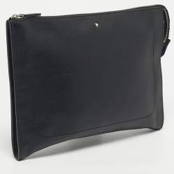 Pre Owned Montblanc Black Leather Meisterstuck Document Zip Pouch
