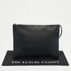 Pre Owned Montblanc Black Leather Meisterstuck Document Zip Pouch