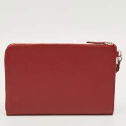 Pre Owned Montblanc Red Leather Meisterstuck Wristlet Pouch