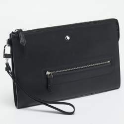 Pre Owned Montblanc Meisterstuck Selection Black Leather Wristlet Pouch