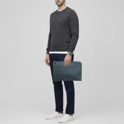 مملوكة مسبقًا حقيبة مستندات مون بلان جلد أزرق كحلي بحافظة بورتفوليو