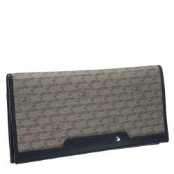 Pre Owned Montblanc Navy Blue Leather and Canvas Signature 14 CC Continental Wallet