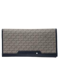 Pre Owned Montblanc Navy Blue Leather and Canvas Signature 14 CC Continental Wallet
