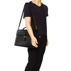 Pre Owned Montblanc Black Textured Leather Westside Double Gusset Briefcase