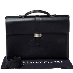 Pre Owned Montblanc Black Textured Leather Westside Double Gusset Briefcase