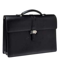 Pre Owned Montblanc Black Textured Leather Westside Double Gusset Briefcase