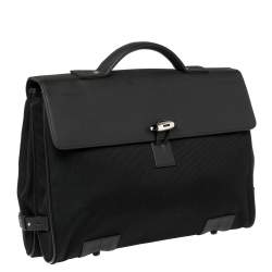 Pre Owned Montblanc Black Fabric and Leather Double Gusset Nightflight Briefcase