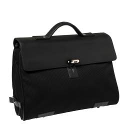 مملوكة مسبقًا Montblanc Black Fabric and Leather Double Gusset Nightflight Briefcase