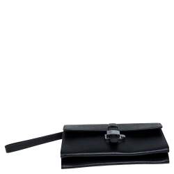 Montblanc Black Leather Westside Flap Wristlet Clutch