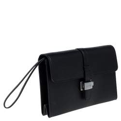 Montblanc Black Leather Westside Flap Wristlet Clutch