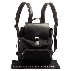 Montblanc Black Nylon and Leather Drawstring Flap Backpack