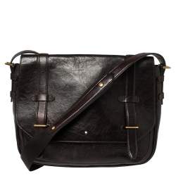 Montblanc Brown Leather Flap Messenger Bag
