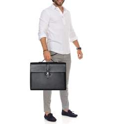 مملوكة مسبقًا حقيبة مستندات مون بلان ويستسيد تريبل غوسيت جلد مزخرف أسود