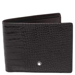 Montblanc Mocha Croc Embossed Leather Meisterstuck Bifold Wallet
