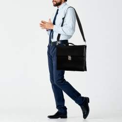 مملوكة مسبقًا حقيبة مستندات مون بلان مجمعة مزدوجة ميسترستك جلد أسود 