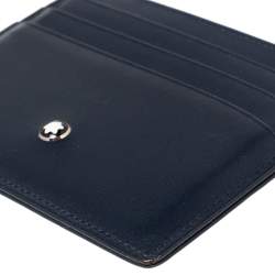 Pre Owned حافظة بطاقات مون بلان ميستيرستوك كلاسيك 6 بطاقات إئتمان جلد أزرق كحلي