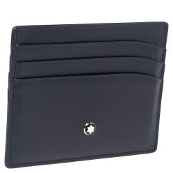 Pre Owned حافظة بطاقات مون بلان ميستيرستوك كلاسيك 6 بطاقات إئتمان جلد أزرق كحلي