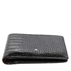 مملوكة مسبقًا محفظة مون بلان مايسترستاك جلد نقشة التمساح سوداء ثنائية الطي