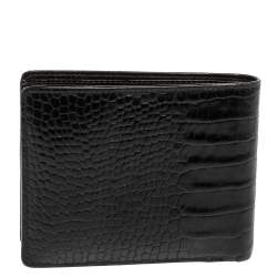 مملوكة مسبقًا محفظة مون بلان مايسترستاك جلد نقشة التمساح سوداء ثنائية الطي