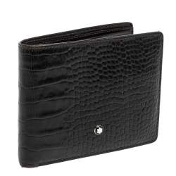 مملوكة مسبقًا محفظة مون بلان مايسترستاك جلد نقشة التمساح سوداء ثنائية الطي