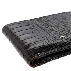 مملوكة مسبقًا محفظة مون بلان مايسترستاك جلد نقشة التمساح سوداء ثنائية الطي