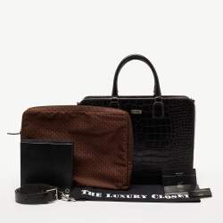 مملوكة مسبقًا Montblanc Black Croc Embossed Leather Meisterstuck Laptop Briefcase Bag