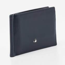 Pre Owned Montblanc Blue Leather Meisterstück 6CC Money Clip Wallet