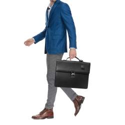 Montblanc Black Leather Meisterstuck Single Gusset Briefcase