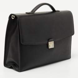 Montblanc Black Leather Pushlock Flap Briefcase 