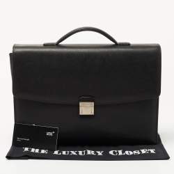Montblanc Black Leather Pushlock Flap Briefcase 