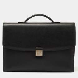 Montblanc Black Leather Pushlock Flap Briefcase 