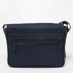 Pre Owned Montblanc Dark Blue/Black Nylon and Leather Nightflight Messenger Bag