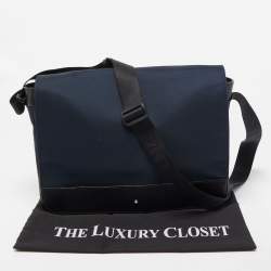 Pre Owned Montblanc Dark Blue/Black Nylon and Leather Nightflight Messenger Bag
