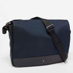 Pre Owned Montblanc Dark Blue/Black Nylon and Leather Nightflight Messenger Bag