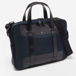 Montblanc Blue/Black Nylon and Leather Nightflight Briefcase Bag