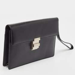 Montblanc Black Leather Flap Wristlet Clutch