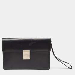 Montblanc Black Leather Flap Wristlet Clutch