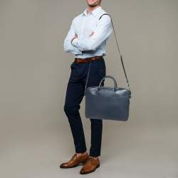 مملوكة مسبقًا Montblanc Navy Blue Leather Sartorial Ultra Slim Document Case Bag