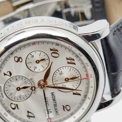 Montblanc Silver Guilloche Stainless Steel Alligator Leather Star 110590 Men's Wristwatch 42 mm