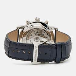 Montblanc Silver Guilloche Stainless Steel Alligator Leather Star 110590 Men's Wristwatch 42 mm