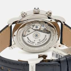 Montblanc Silver Guilloche Stainless Steel Alligator Leather Star 110590 Men's Wristwatch 42 mm