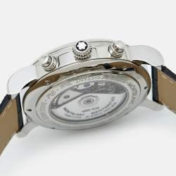 Montblanc Silver Guilloche Stainless Steel Alligator Leather Star 110590 Men's Wristwatch 42 mm