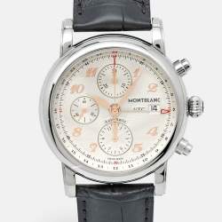 Montblanc Silver Guilloche Stainless Steel Alligator Leather Star 110590 Men's Wristwatch 42 mm