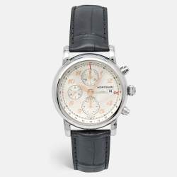 Montblanc Silver Guilloche Stainless Steel Alligator Leather Star 110590 Men's Wristwatch 42 mm