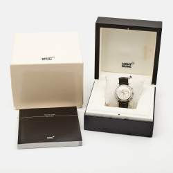 Montblanc Silver Guilloche Stainless Steel Alligator Leather Star 110590 Men's Wristwatch 42 mm