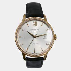 Pre Owned Montblanc Heritage Spirit 112144 Automatic White diamonds 18k Yellow Gold Men's Wristwatch 39 mm