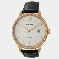 Pre Owned Montblanc Heritage Spirit 112144 Automatic White diamonds 18k Yellow Gold Men's Wristwatch 39 mm