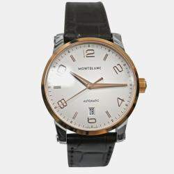 Pre Owned Montblanc Timewalker 110330 Automatic White 18k Rose Gold Stainless Steel Men's Wristwatch 39 mm