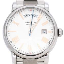 Pre Owned Montblanc Silver White Guilloche Stainless Steel Day-Date 4810 Men's Wristwatch 40 mm